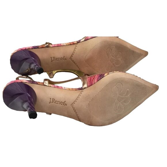 J Renee Adel Heels Pink Purple Embellished Wave Fabric Slingback Corkscrew Heels - Picture 5 of 7